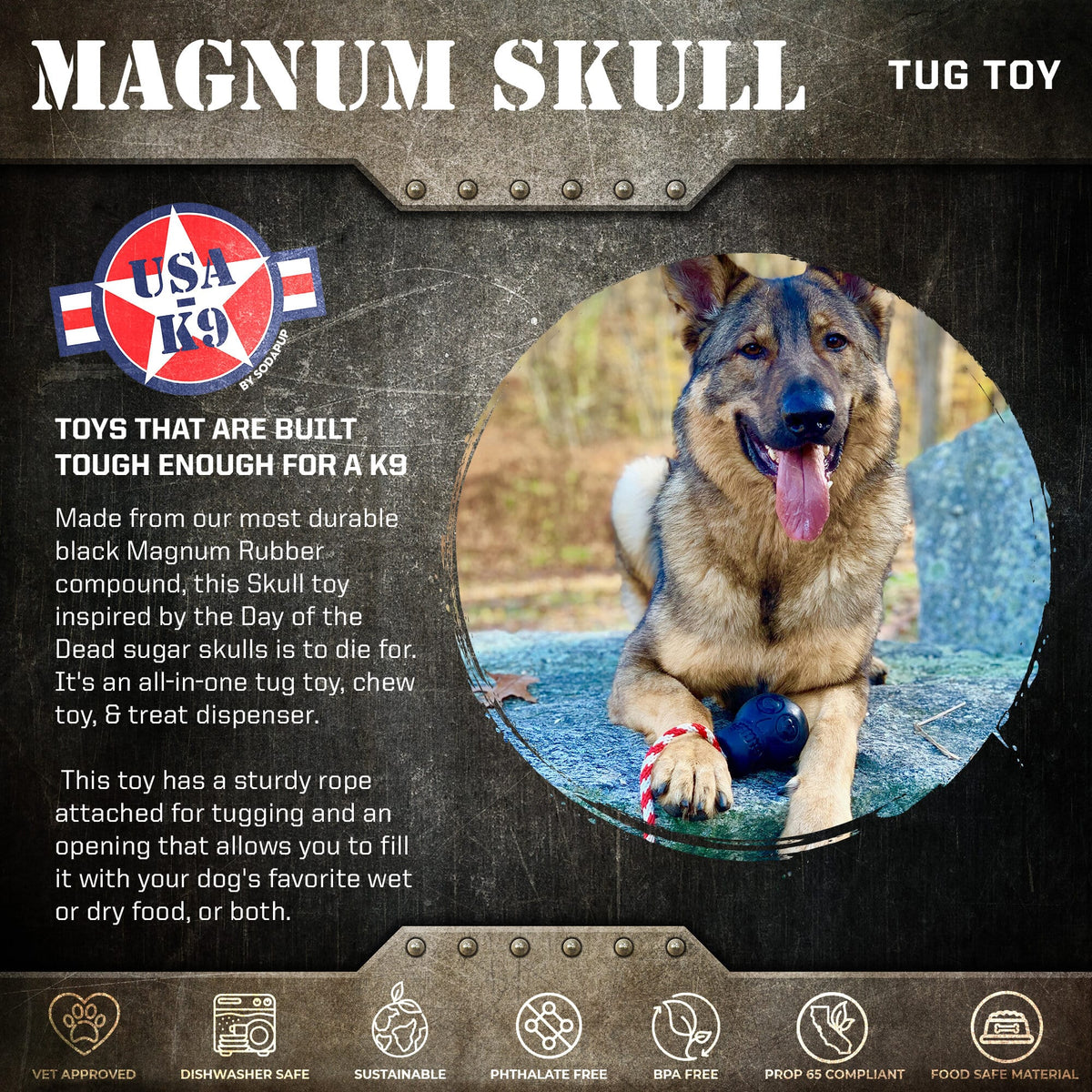 SodaPup USA-K9 Magnum Skull Durable Rubber Chew Toy