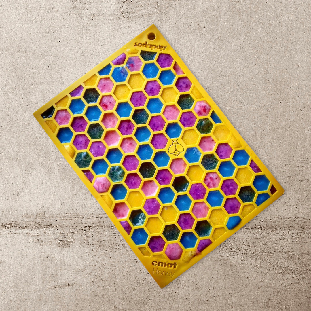 SodaPup Small Pink Flower Power & Small Yellow Honeycomb eMat Lick Mat Bundle