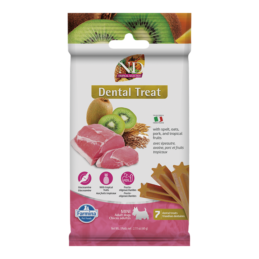 Farmina N&D Tropical Selection Dental Treat with Spelt, Oats, Pork & Tropical Fruits Mini Dog Treats