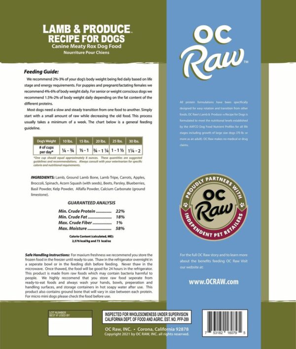 OC Raw Lamb &amp; Produce Frozen Dog Food