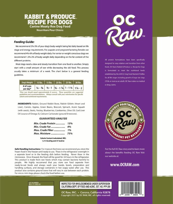 OC Raw Rabbit &amp; Produce Frozen Dog Food