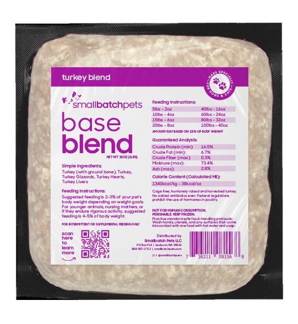 Small Batch Base Blend Turkey Frozen Raw Dog &amp; Cat Food