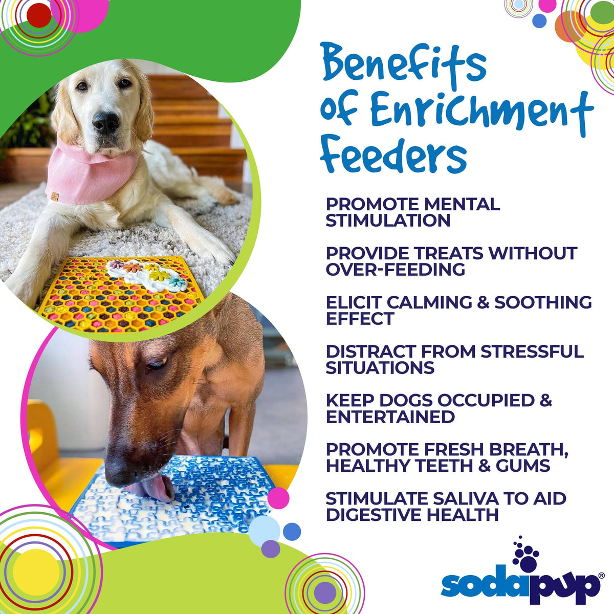 SodaPup Large Blue Jigsaw & Large Yellow Honeycomb eMat Lick Mat Bundle