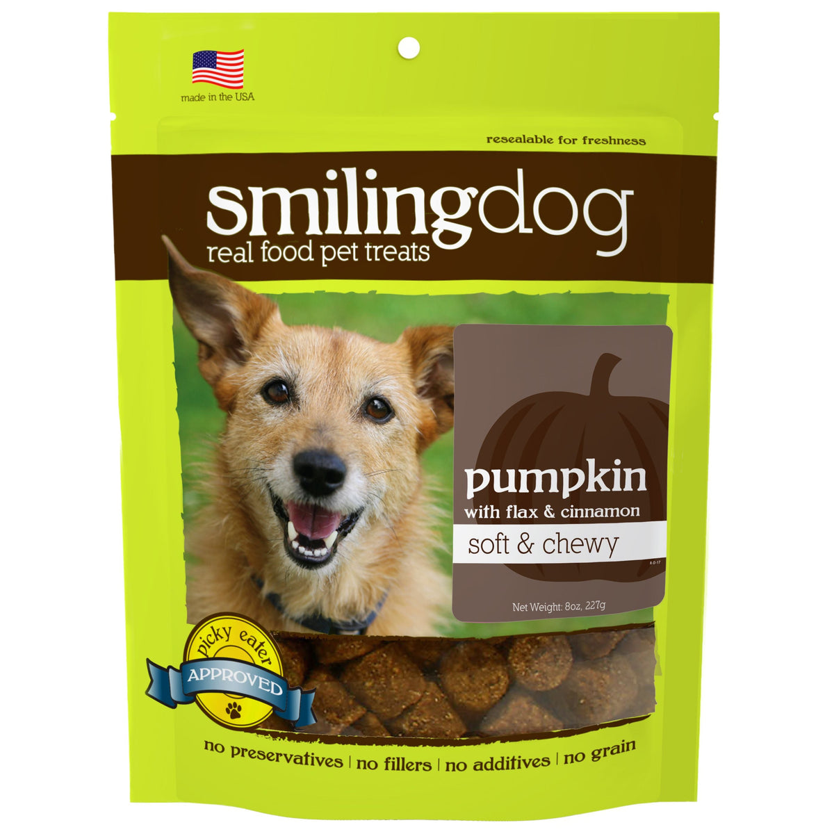 Smiling Dog Pumpkin with Flax &amp; Cinnamon Soft &amp; Chewy Dog Treats