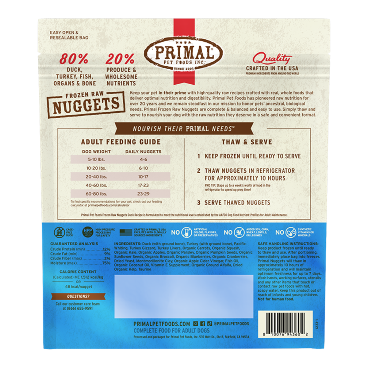 Primal Frozen Raw Nuggets Duck Dog Food