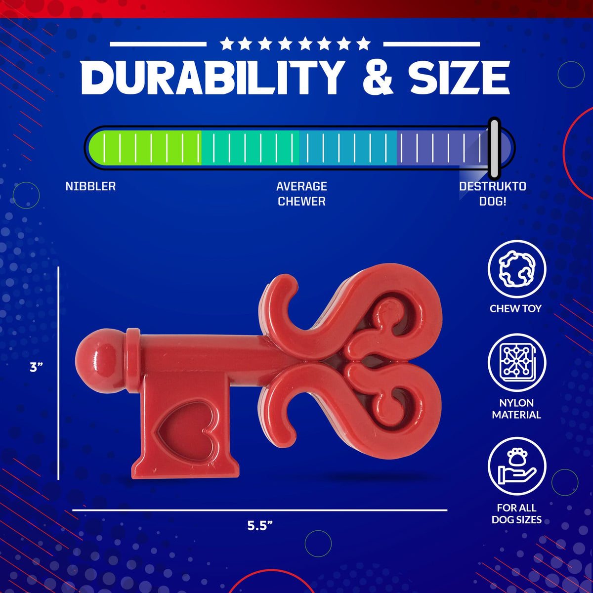 SodaPup Key to My Heart Ultra Durable Nylon Dog Chew Toy