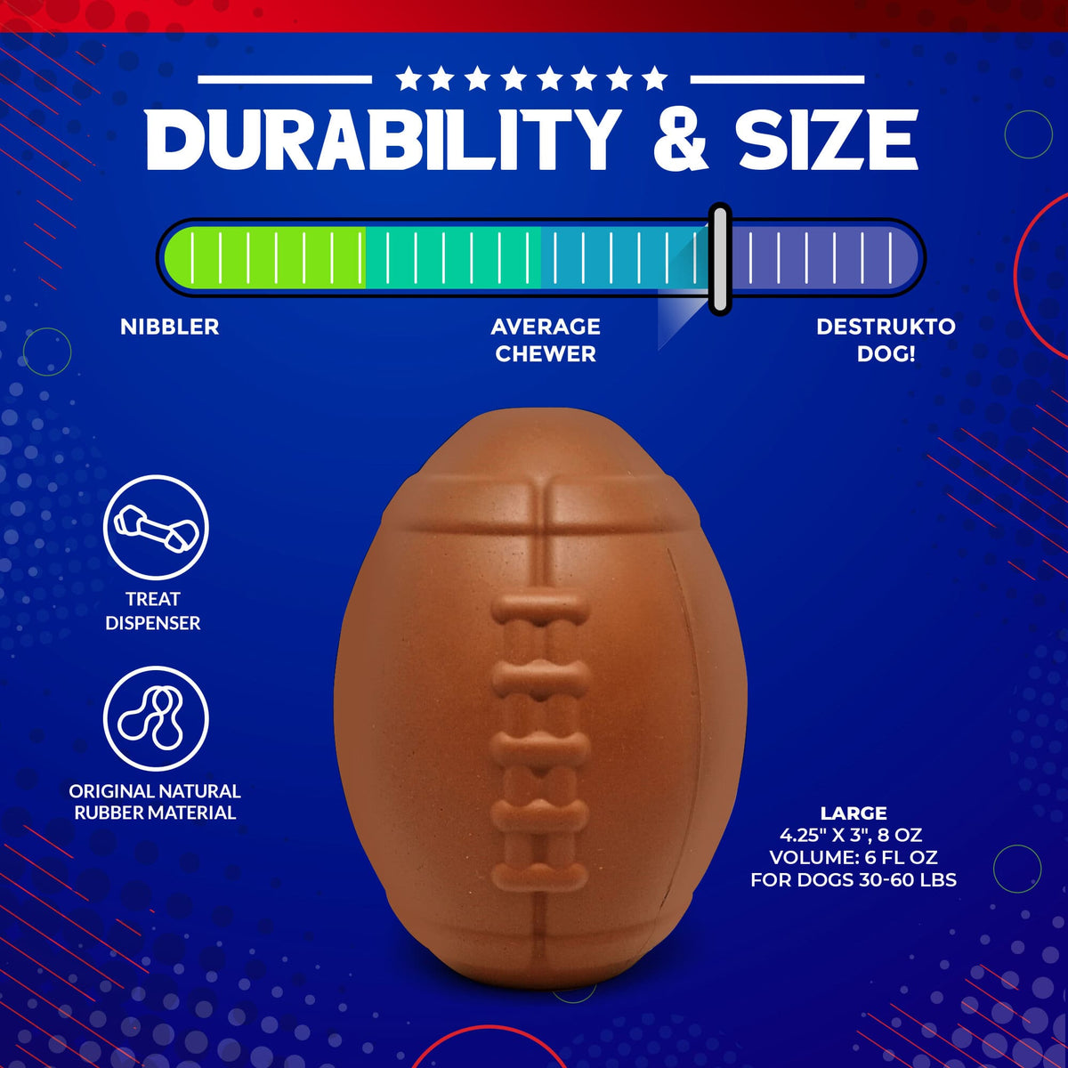 SodaPup Football Durable Rubber Chew Toy and Treat Dispenser