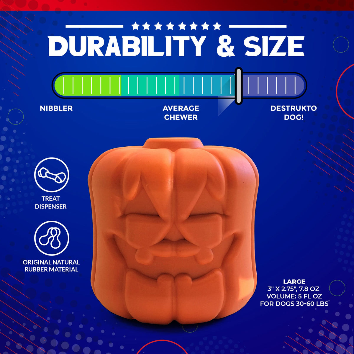 SodaPup Jack O' Lantern Durable Rubber Chew Toy & Treat Dispenser