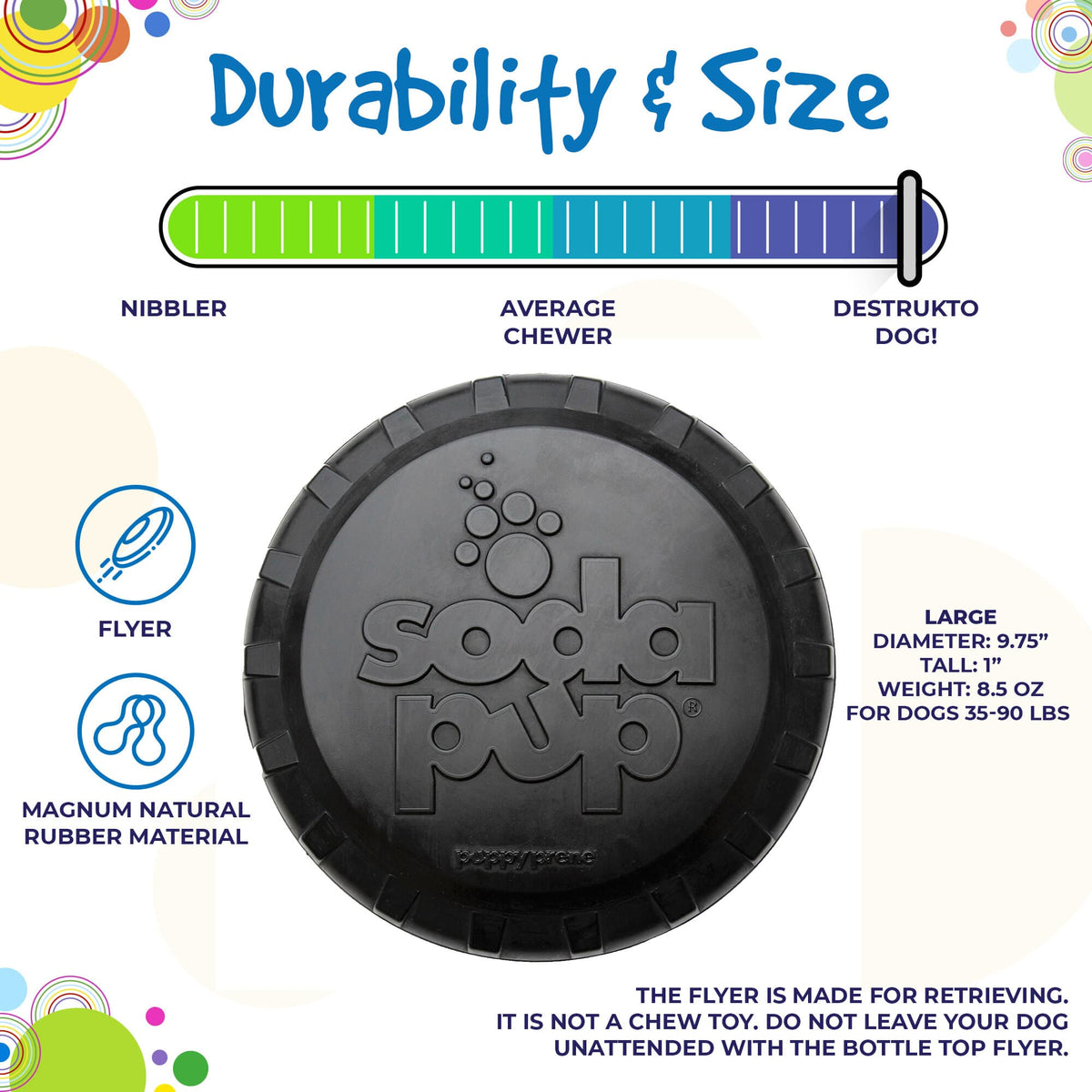 SodaPup Magnum Bottle Top Flyer Ultra Durable Rubber Retrieving Frisbee Dog Toy