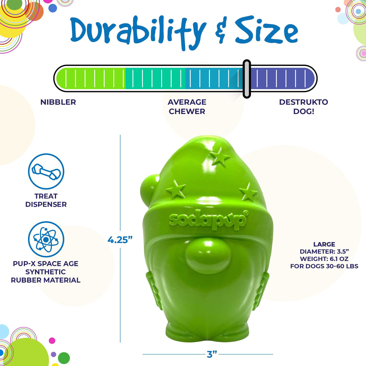 SodaPup Gnome Durable PUP-X  Rubber Chew Toy & Treat Dispenser