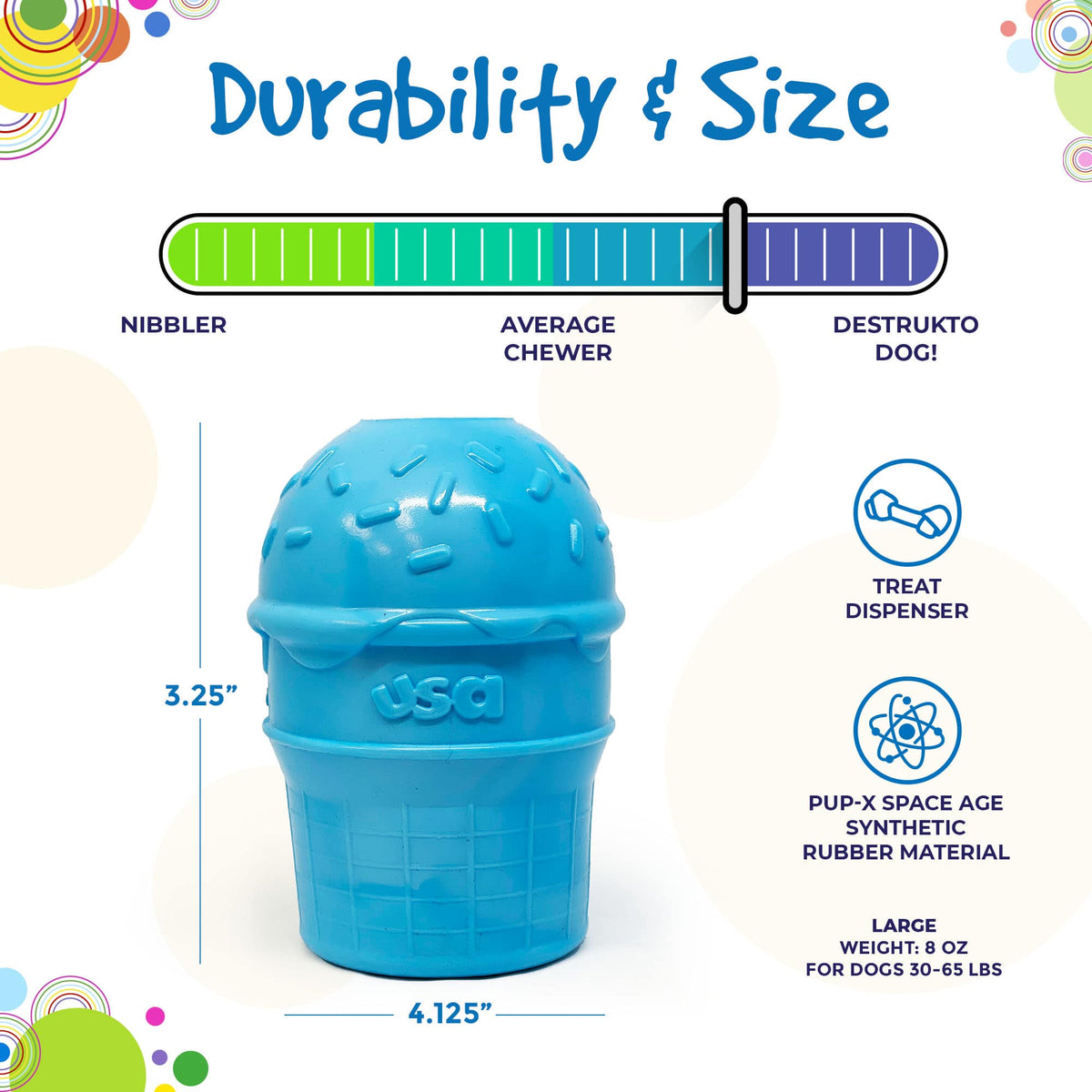 SodaPup Ice Cream Cone Durable PUP-X Rubber Chew Toy and Treat Dispenser