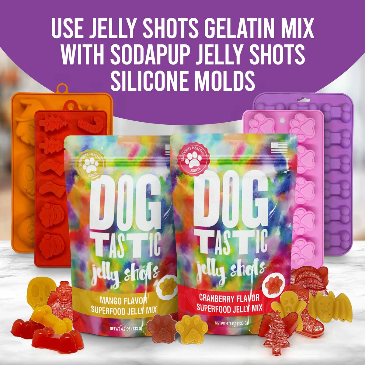 SodaPup Dogtastic Jelly Shots Gelatin Mix For Dogs - Cranberry Flavor