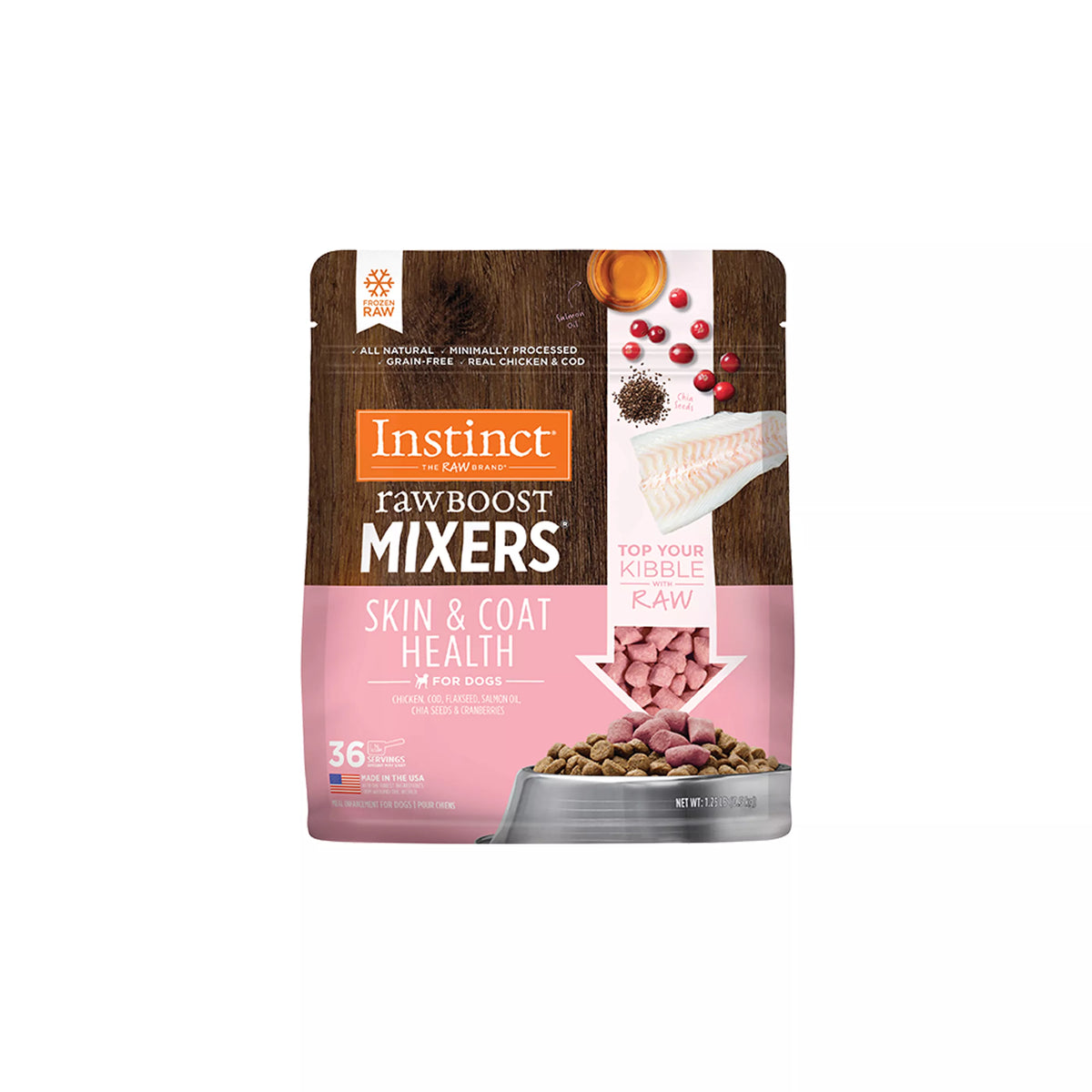 Instinct Frozen Raw Boost Mixers Grain-Free Skin &amp; Coat Health Recipe Dog Food Topper