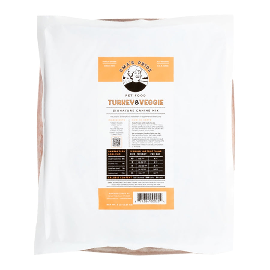 Oma&#39;s Pride Signature Canine Mix Turkey &amp; Veggie Frozen Raw Dog Food