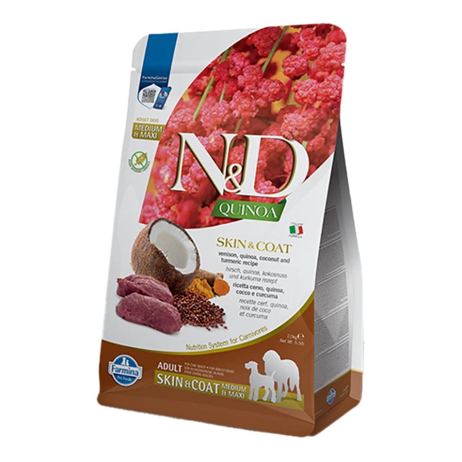 Farmina N&D Quinoa Grain Free Skin & Coat Venison, Coconut & Turmeric Medium & Maxi Dog Food