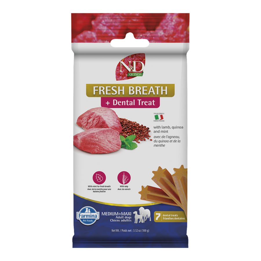 Farmina N&D Quinoa Fresh Breath + Dental Treat Lamb Medium & Maxi Dog Treats