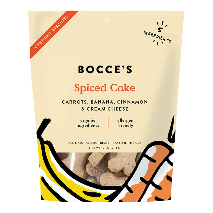 Bocce&#39;s Bakery Spiced Cake with Carrots, Banana, Cinnamon and Cream Cheese Crunchy Biscuit Dog Treats