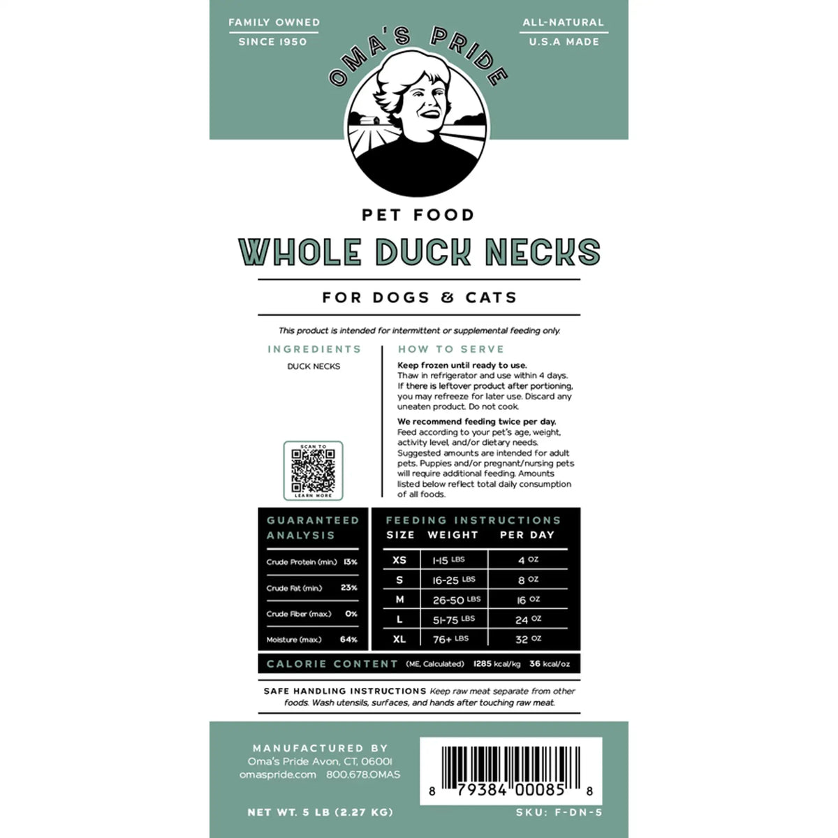 Oma&#39;s Pride Frozen Raw Whole Duck Necks for Dog &amp; Cat Chews