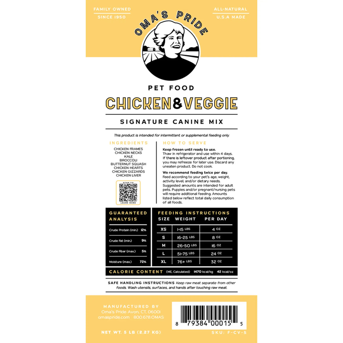 Oma&#39;s Pride Signature Canine Mix Chicken &amp; Veggie Frozen Raw Dog Food