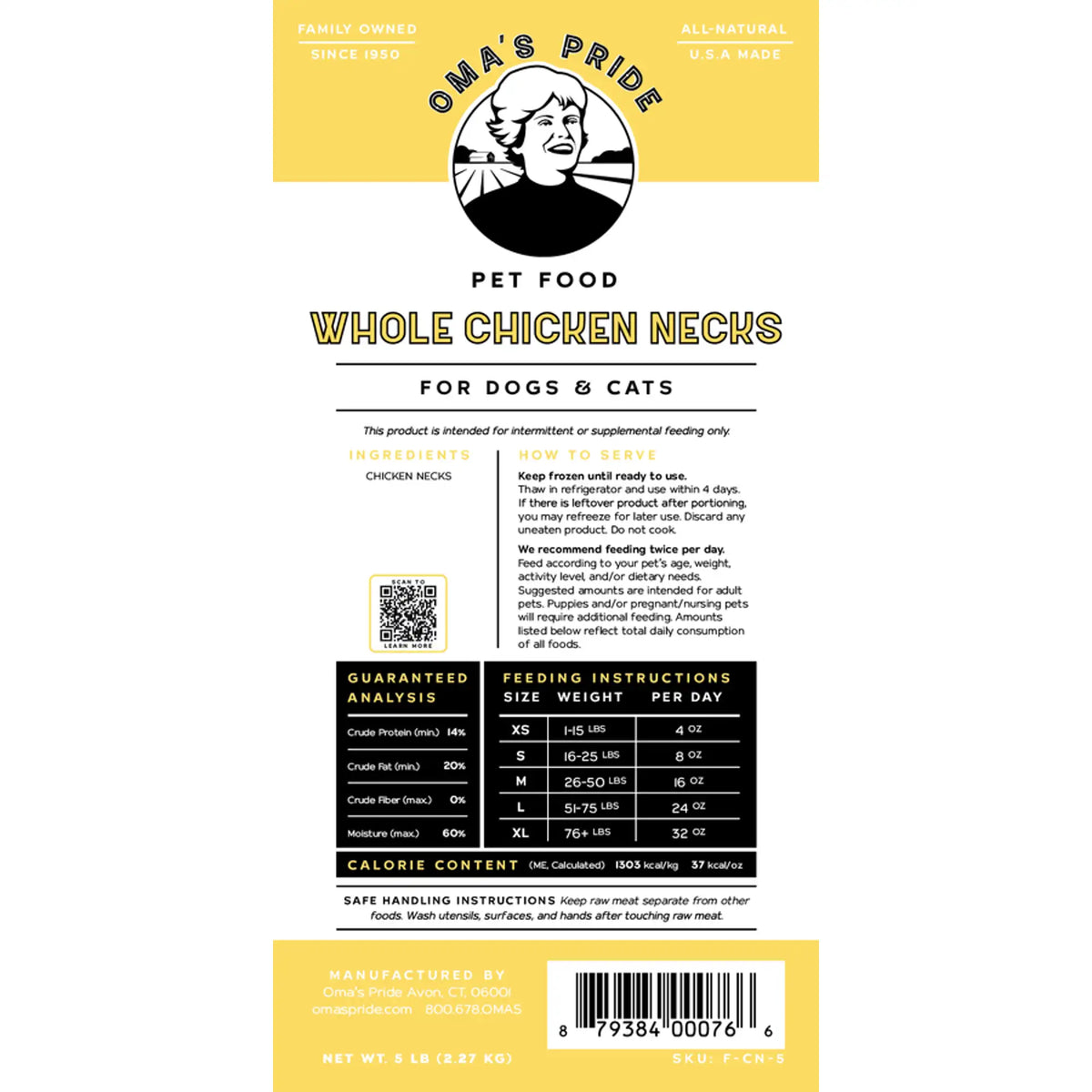 Oma&#39;s Pride Frozen Raw Whole Chicken Necks Dog &amp; Cat Chews