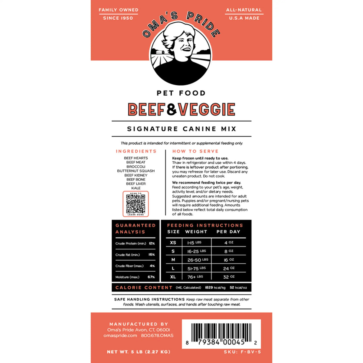 Oma&#39;s Pride Signature Canine Mix Beef &amp; Veggie Frozen Raw Dog Food
