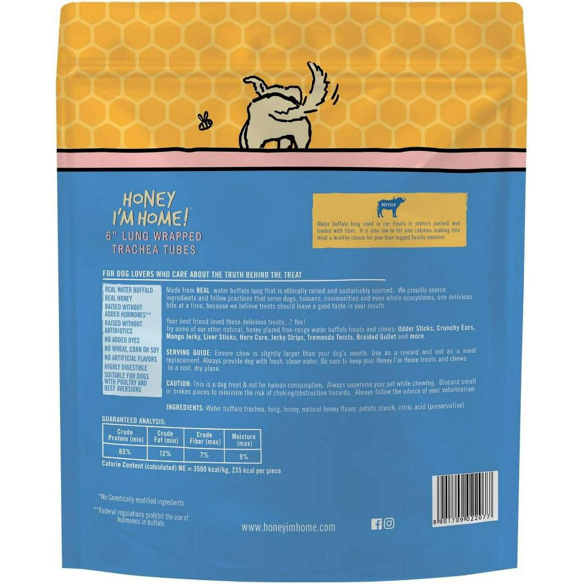 Honey I&#39;m Home! Wheezy Wraps Water Buffalo Trachea &amp; Lung Dog Chews