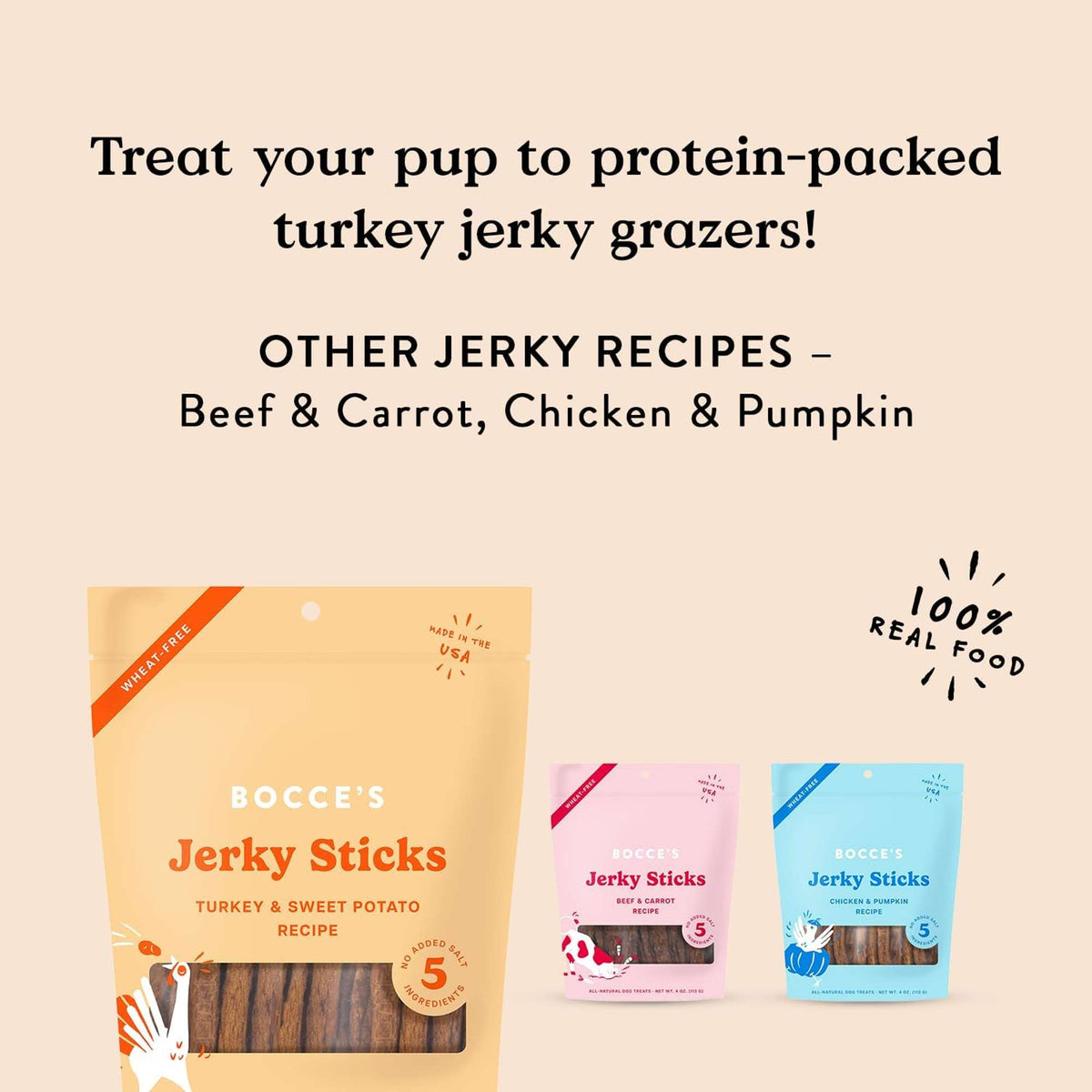 Bocce&#39;s Bakery Turkey and Sweet Potato Jerky Sticks Dog Treats