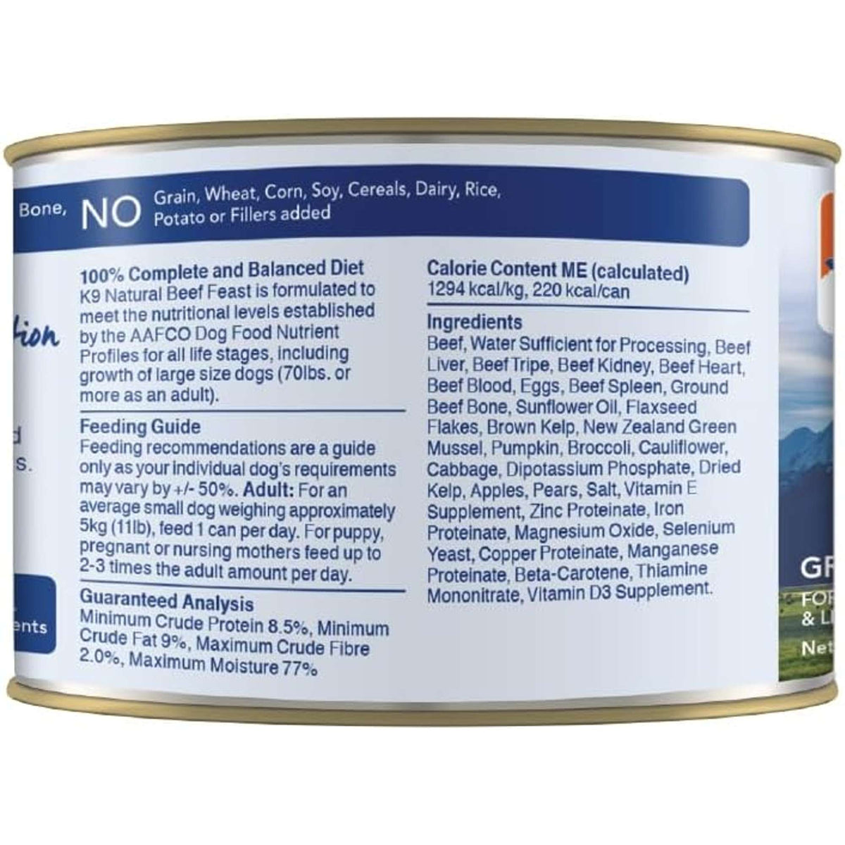 K9 Natural Grain Free Beef Feast Canned Dog Food