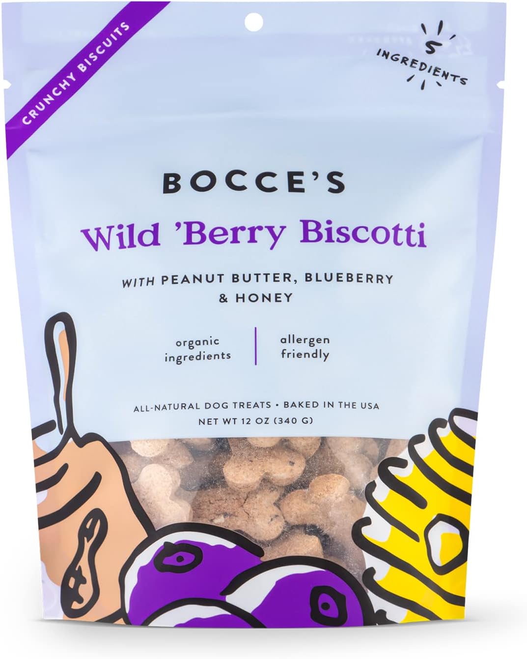 Bocce&#39;s Bakery Wild &#39;Berry Biscotti Peanut Butter, Blueberry and Honey Dog Treats