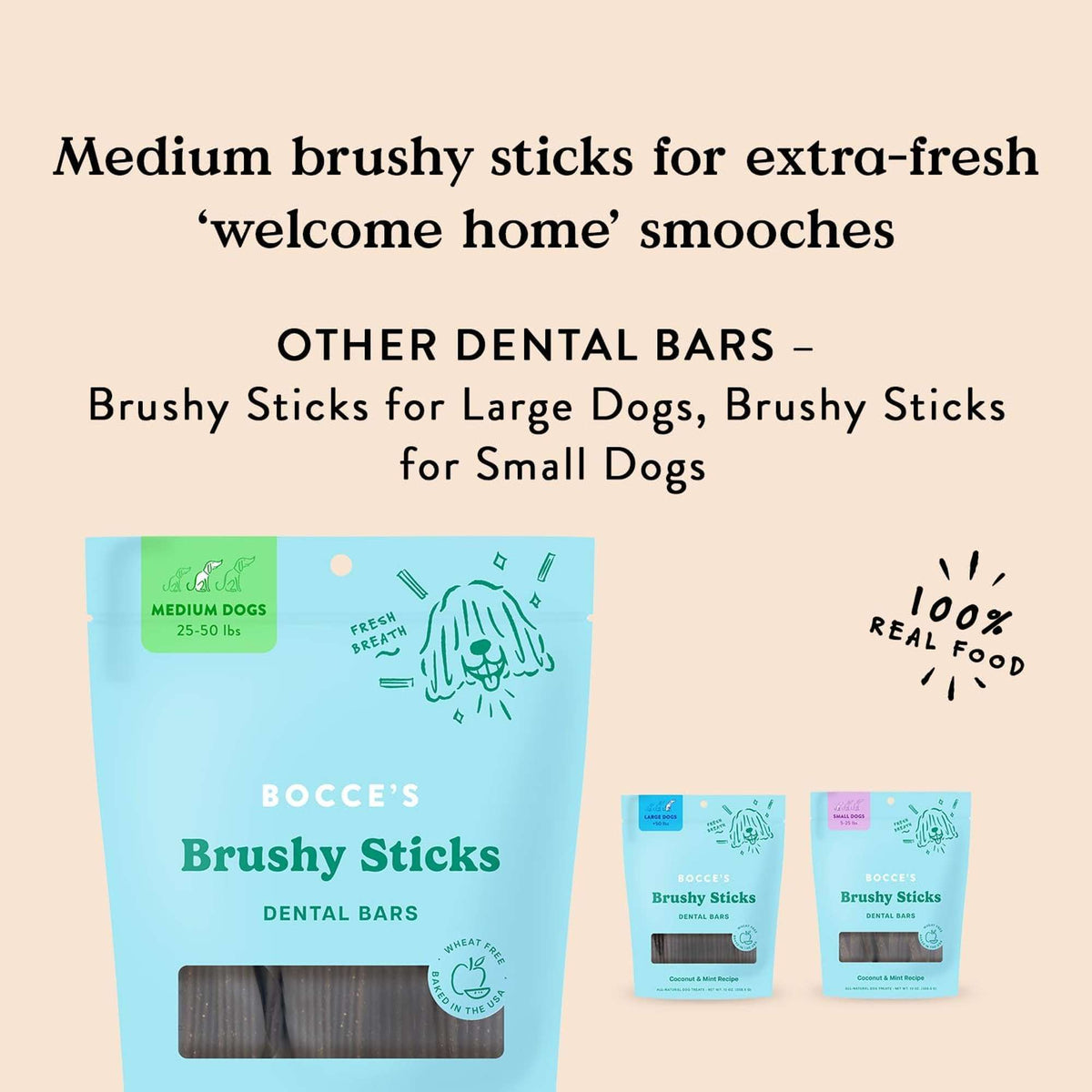 Bocce&#39;s Bakery Dailies Brushy Sticks with Coconut and Mint Dog Chews