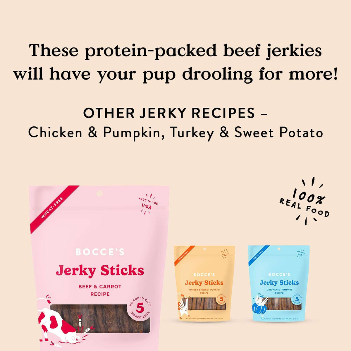 Bocce&#39;s Bakery Beef Jerky Sticks Dog Treats