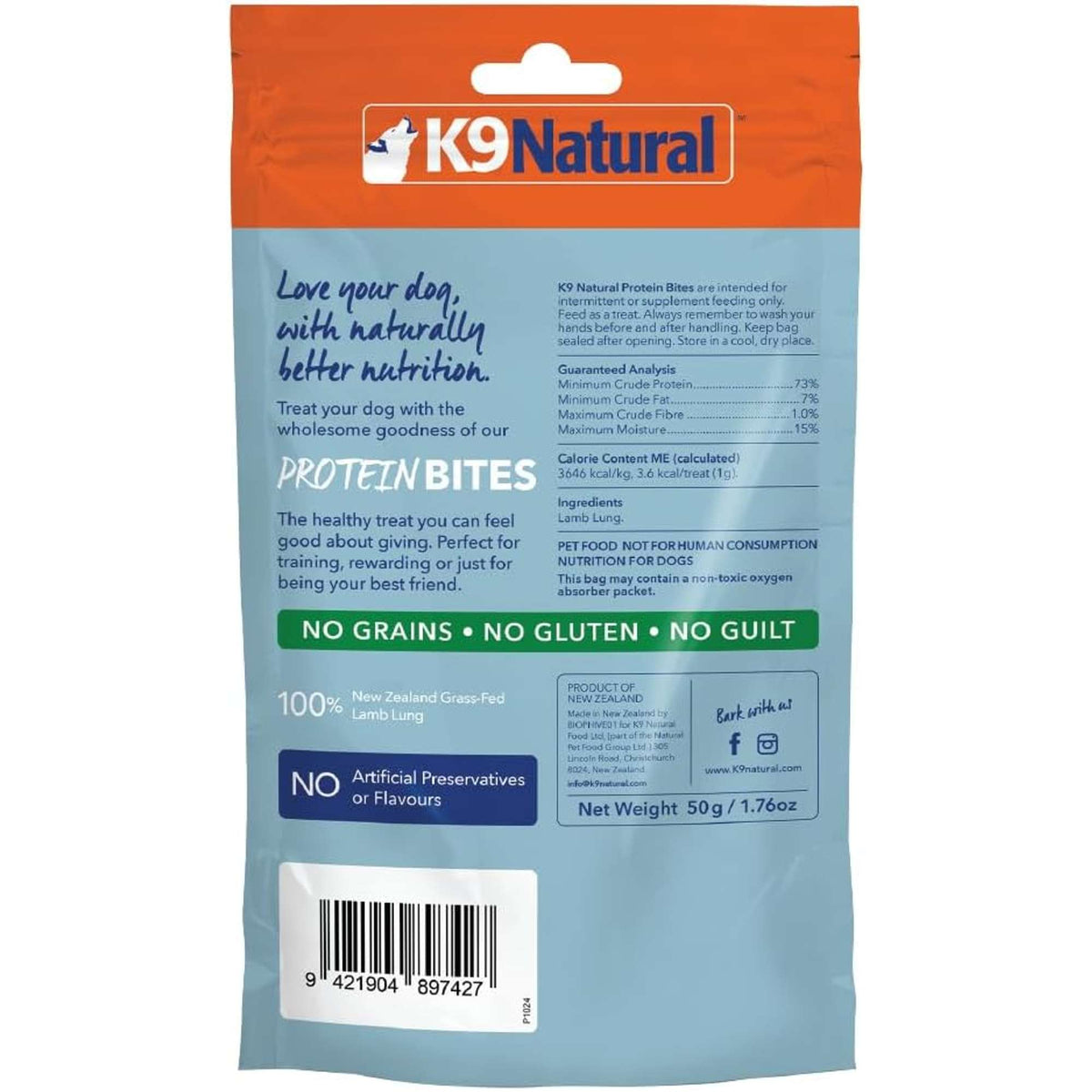 K9 Natural Air Dried Protein Bites Lamb Lung Dog Treats