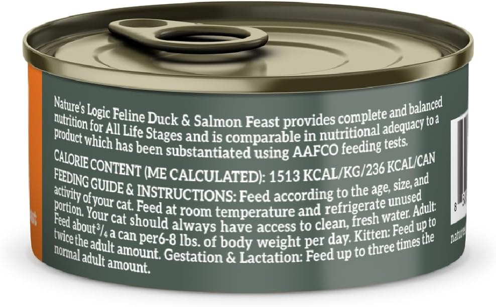 Nature&#39;s Logic Feline Duck &amp; Salmon Feast Canned Cat Food
