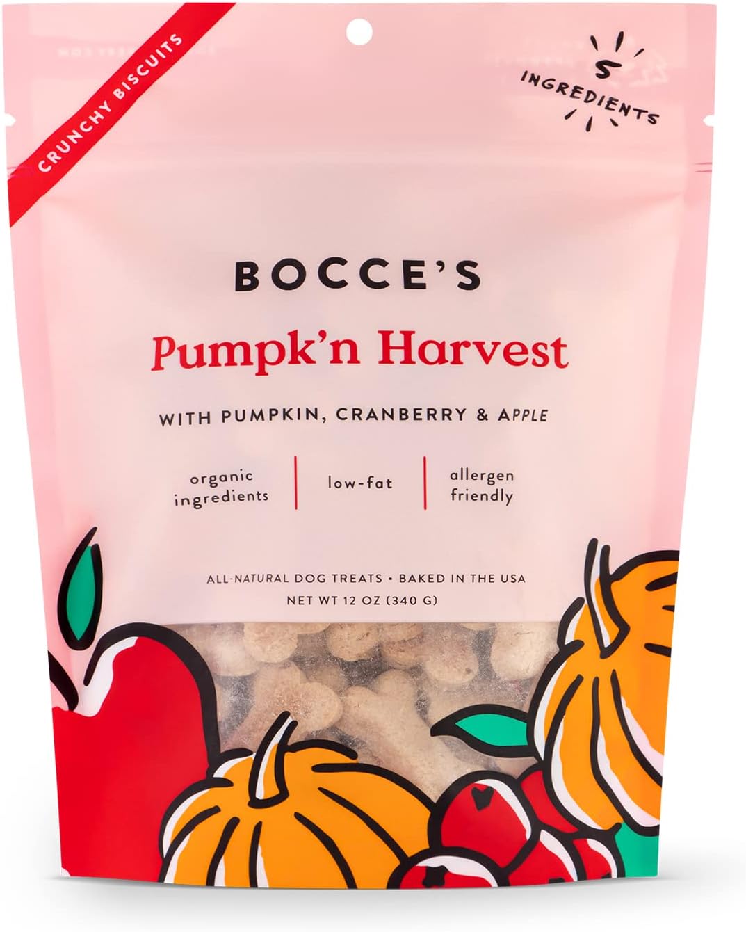 Bocce&#39;s Bakery Pumpk&#39;n Harvest Pumpkin Cranberry and Apple Crunchy Biscuits Dog Treats