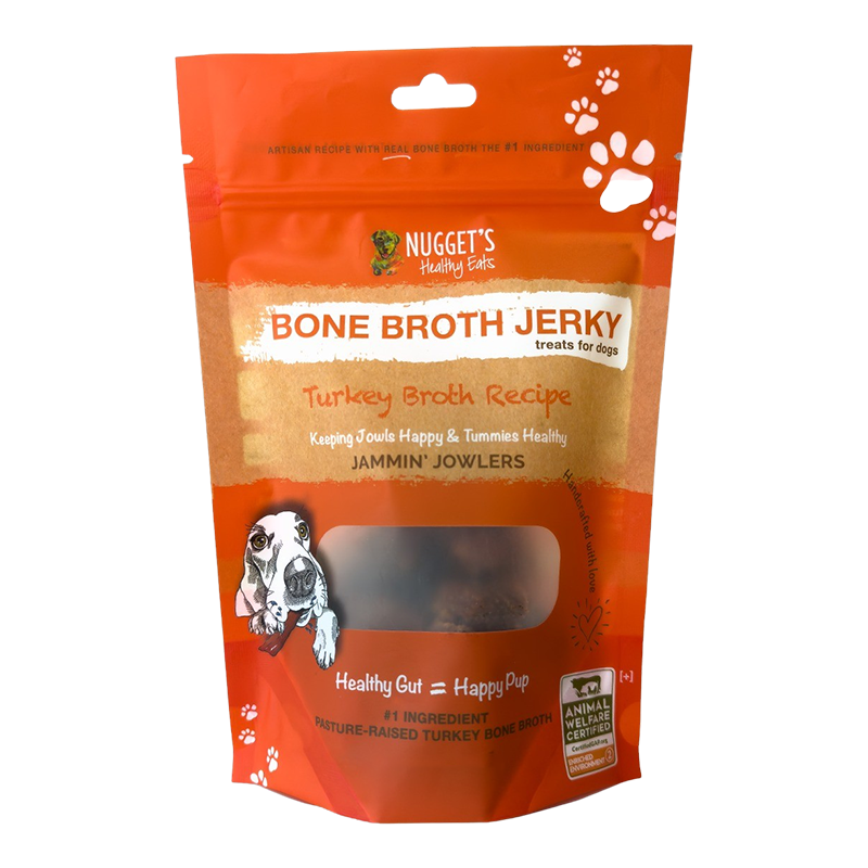 Nugget&#39;s Healthy Eats Jammin&#39; Jowlers Bone Broth Jerky Turkey Dog Treats