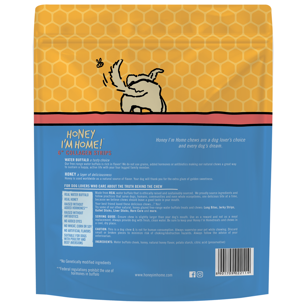 Honey I&#39;m Home! Water Buffalo Collagen Strips Dog Treats