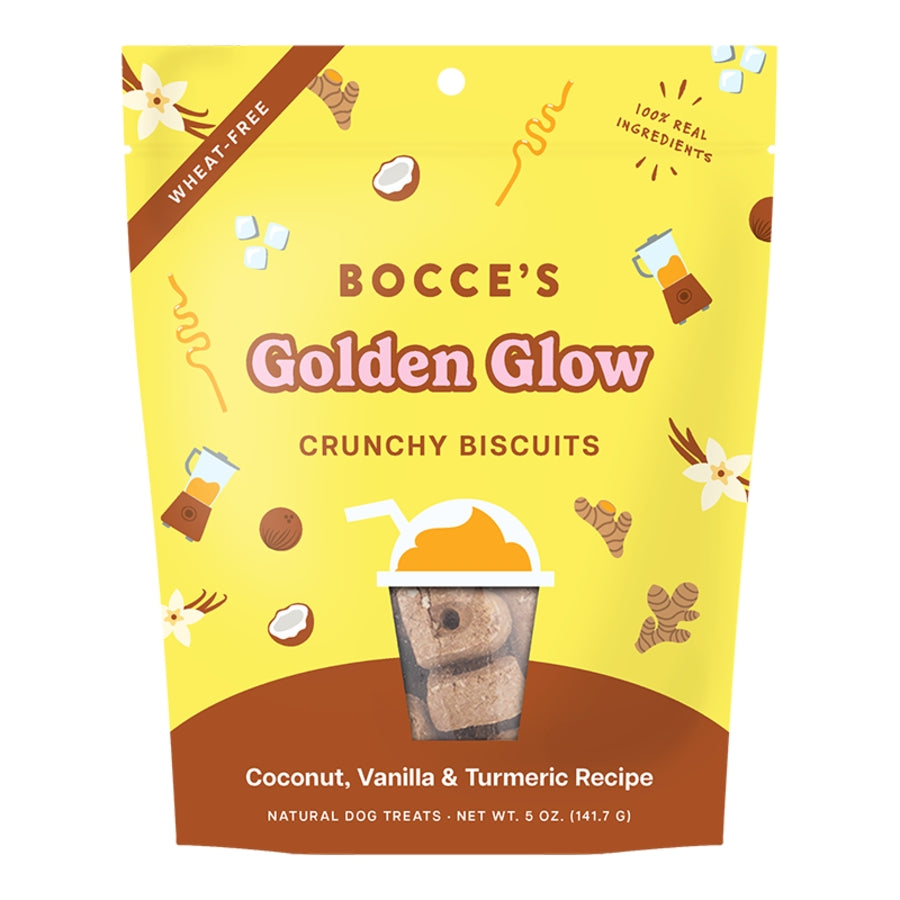 Bocce&#39;s Bakery Golden Glow Coconut, Vanilla &amp; Turmeric Crunchy Biscuits Dog Treats