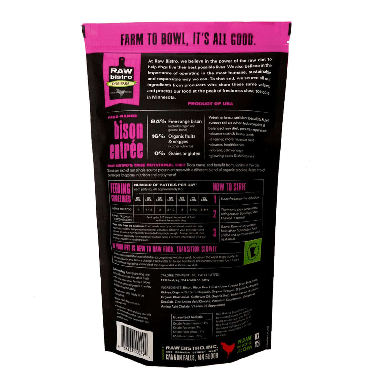 Raw Bistro Free-Range Bison Entrée Frozen Raw Dog Food