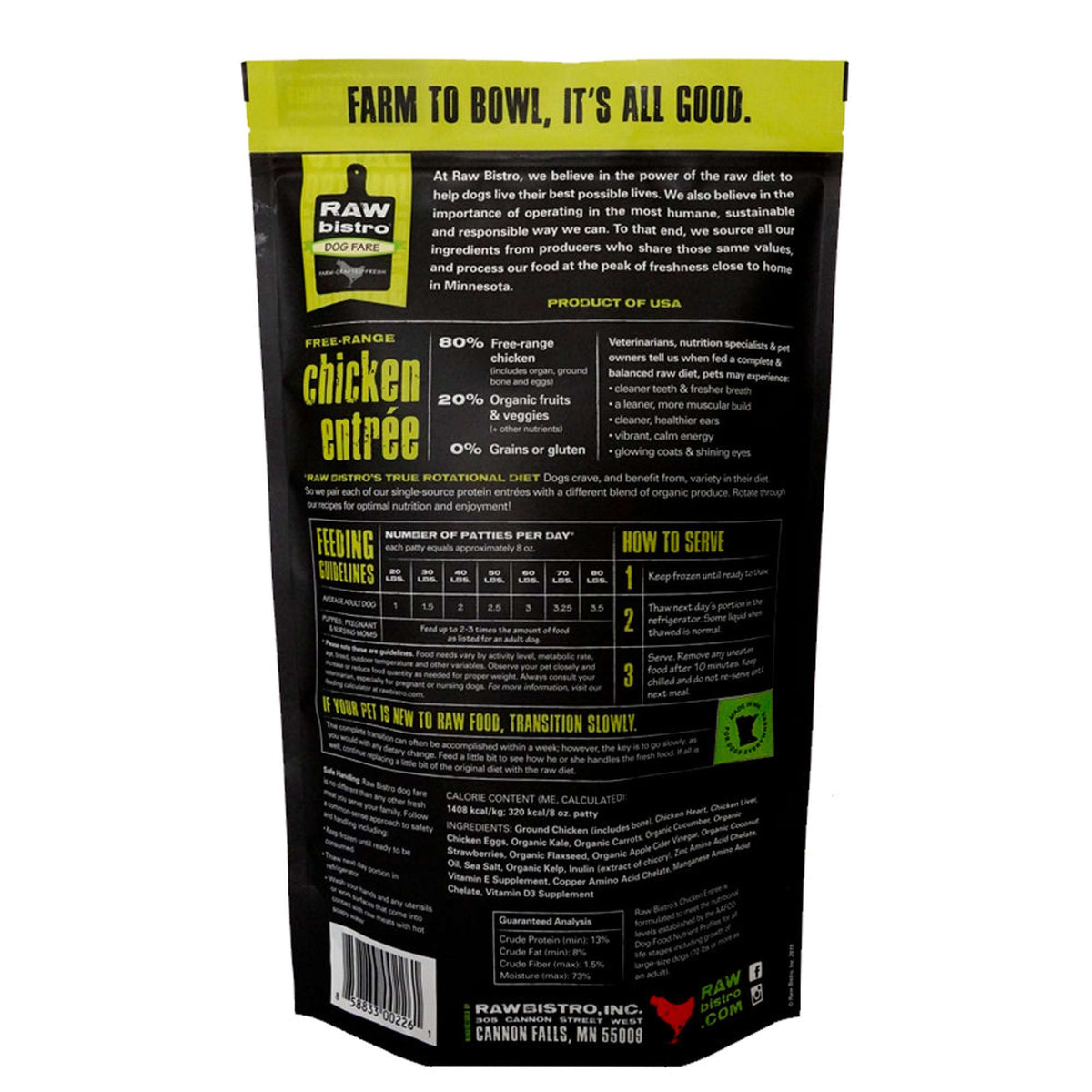 Raw Bistro Free-Range Chicken Entrée Frozen Raw Dog Food