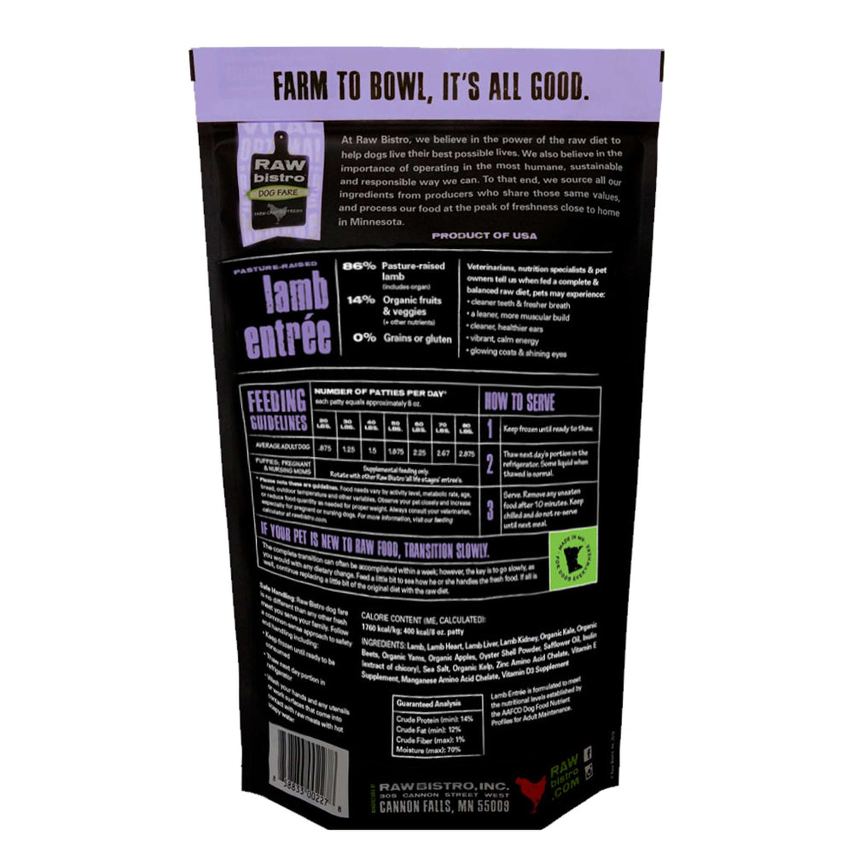 Raw Bistro Pasture-Raised Lamb Entrée Frozen Raw Dog Food