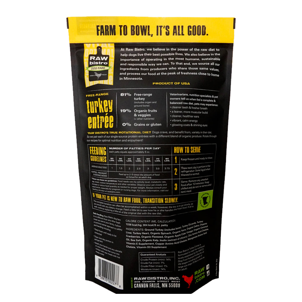 Raw Bistro Free-Range Turkey Entrée Frozen Raw Dog Food