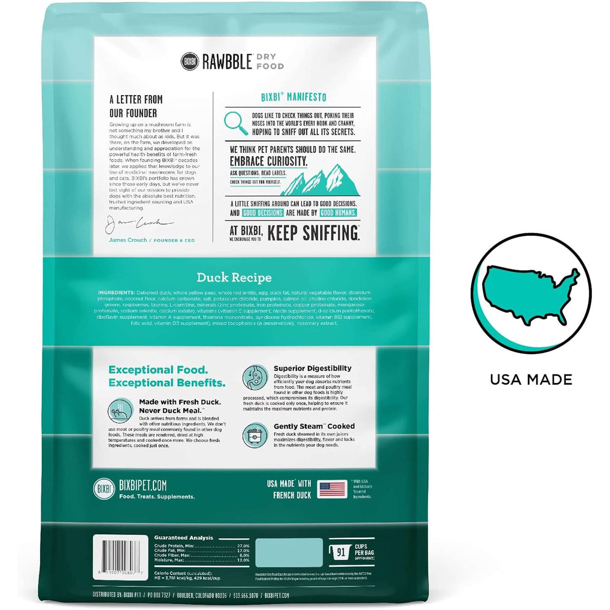 Bixbi Rawbble Freeze-Dried Raw Coated Grain Free Duck Dog Food