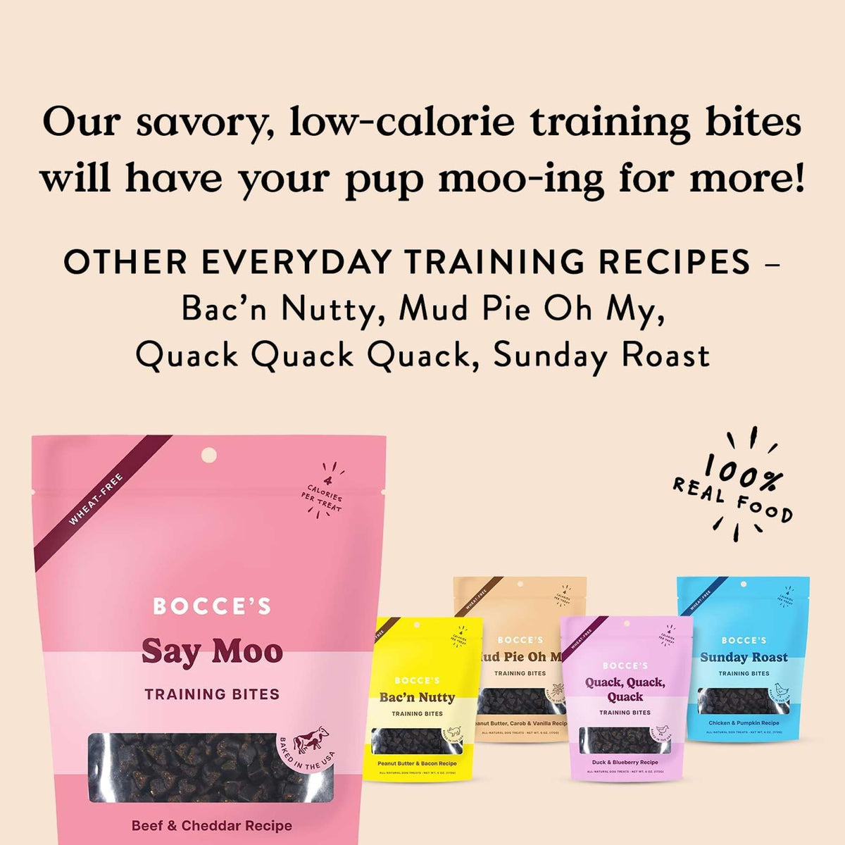 Bocce&#39;s Bakery Say Moo Beef and Cheddar Training Bites Dog Treats