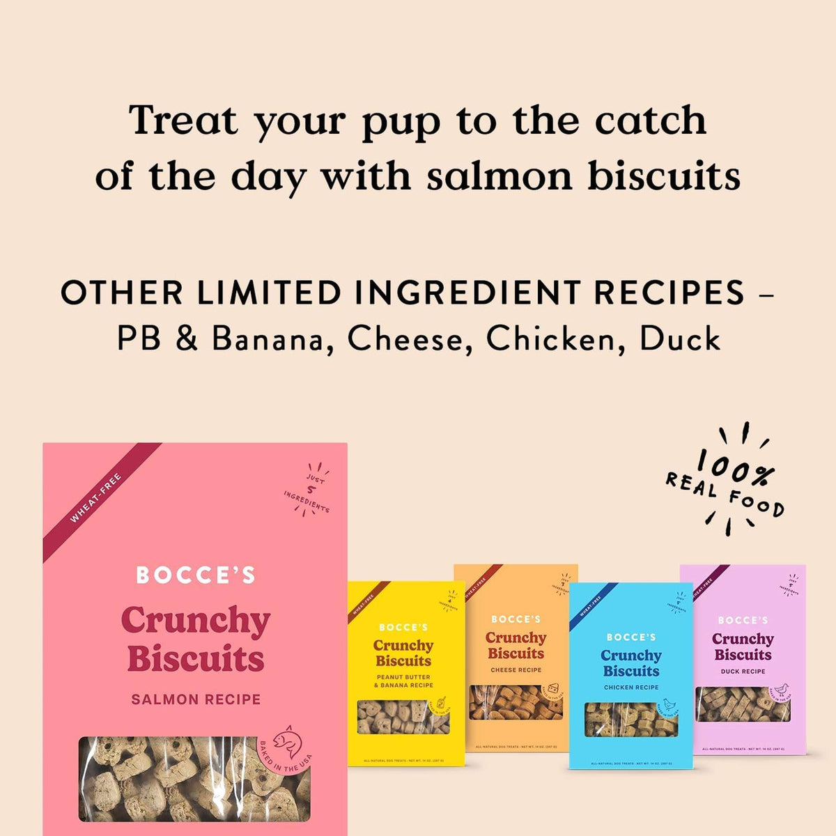 Bocce&#39;s Bakery Oven Baked Salmon Crunchy Biscuits Dog Treats