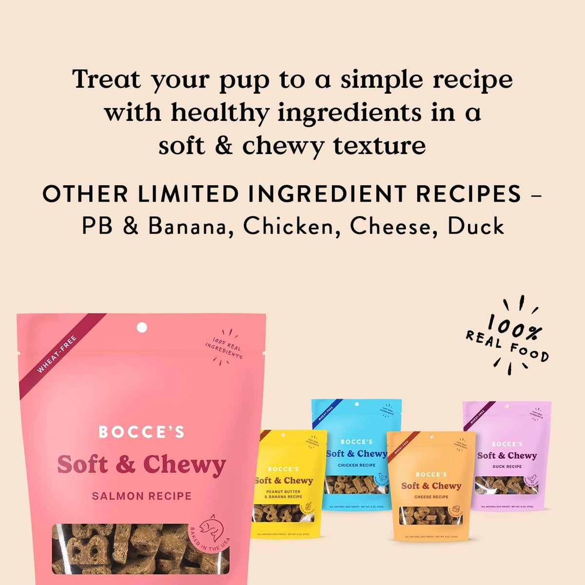 Bocce&#39;s Bakery Soft and Chewy Salmon Recipe Dog Treats