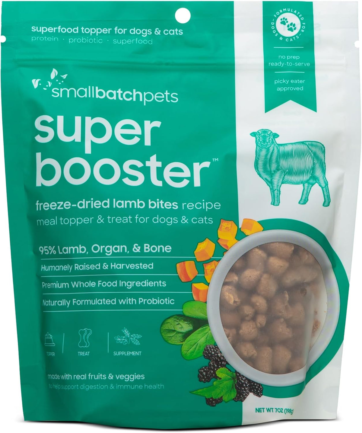 Small Batch Super Booster Freeze-Dried Lamb Bites Dog &amp; Cat Treats or Meal Topper