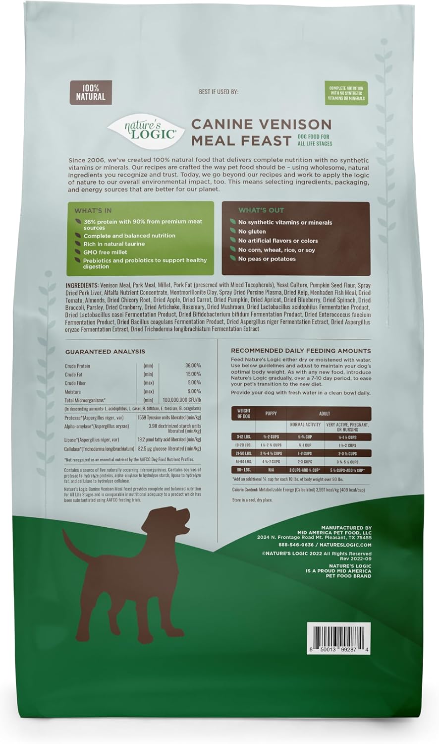 Nature&#39;s Logic Canine Venison Meal Feast Dog Food