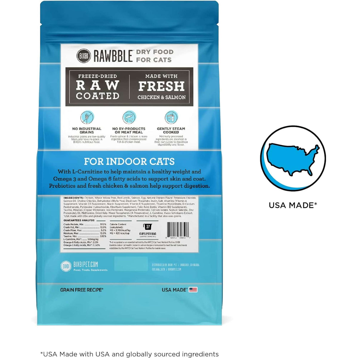 Bixbi Rawbble Freeze-Dried Raw Coated Grain Free Indoor Cat Health Chicken &amp; Salmon Cat Food