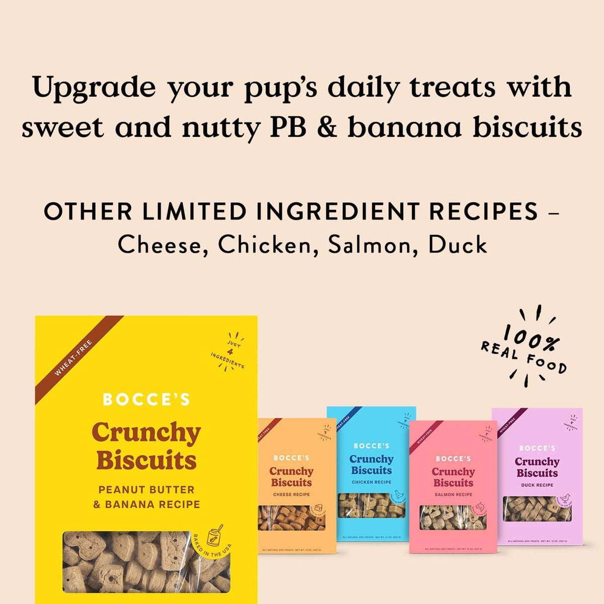Bocce&#39;s Bakery Oven Baked Peanut Butter &amp; Banana Dog Treats