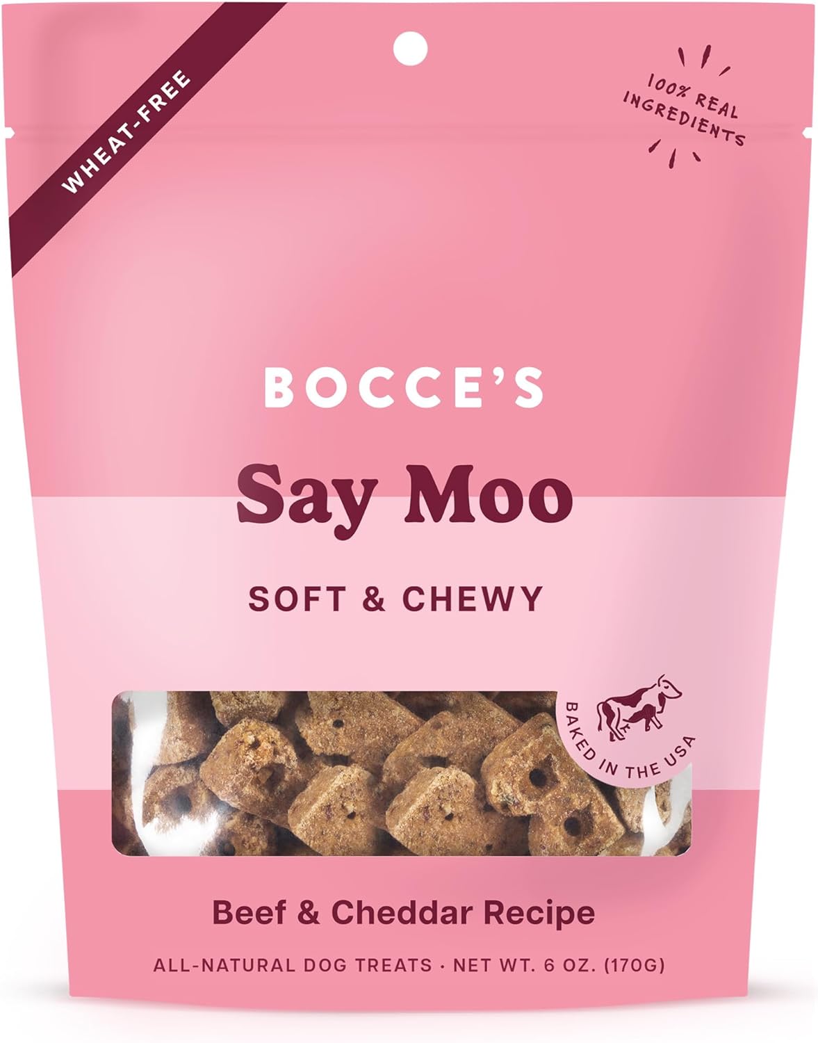 Bocce&#39;s Bakery Soft and Chewy Say Moo Beef and Cheddar Dog Treats